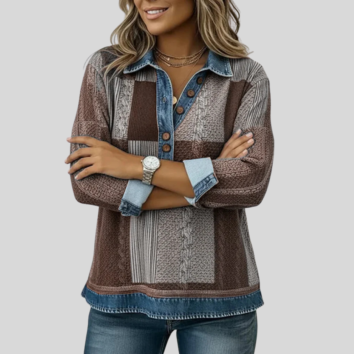 Chloe | Sudadera Colorblock con Tapeta de Botones