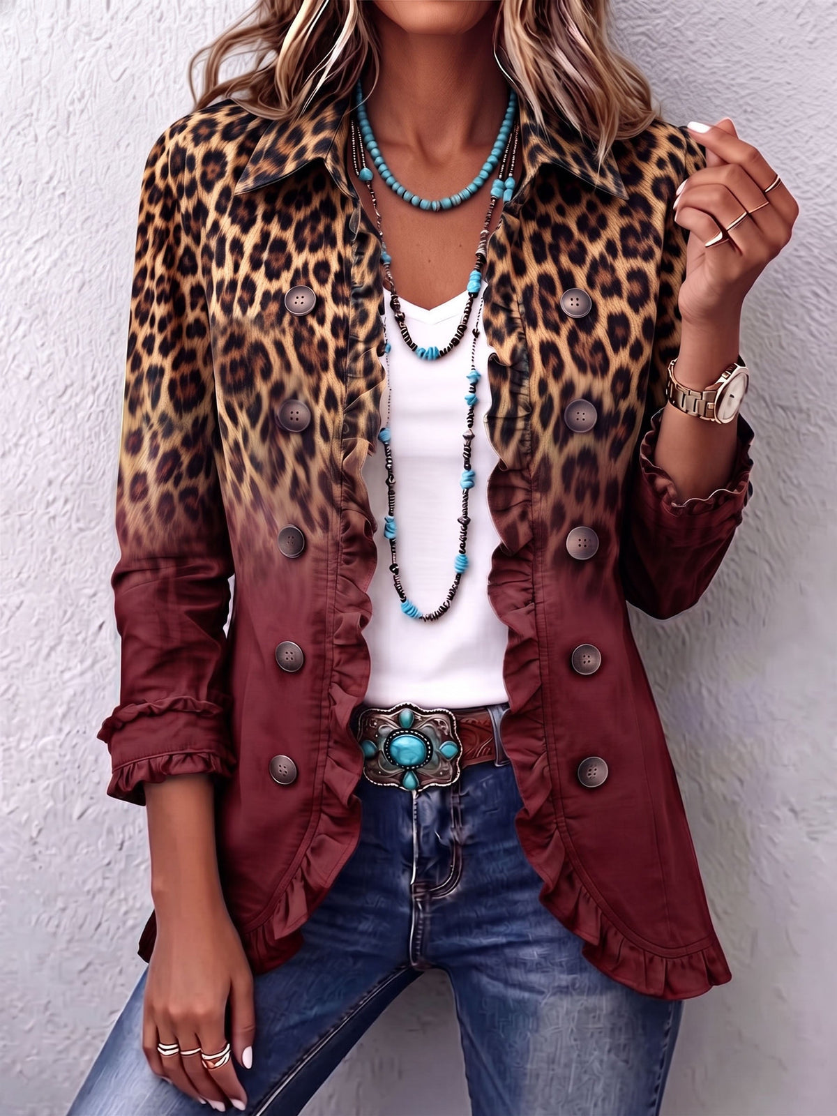 Blazer leopardo degradado con volantes Herminia