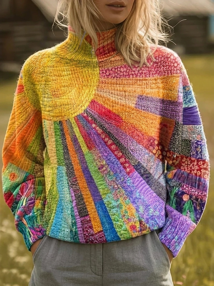 Flora | Jersey de Cuello Alto con Estampado de Rayos de Sol