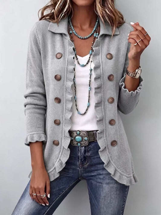 Chaqueta de punto gris jaspeado con volantes Obdulia