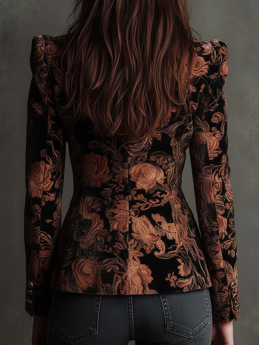 Blazer de sastre floral en negro y bronce Bertille