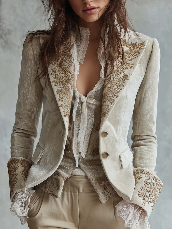 Blazer de sastre marfil bordado Constance