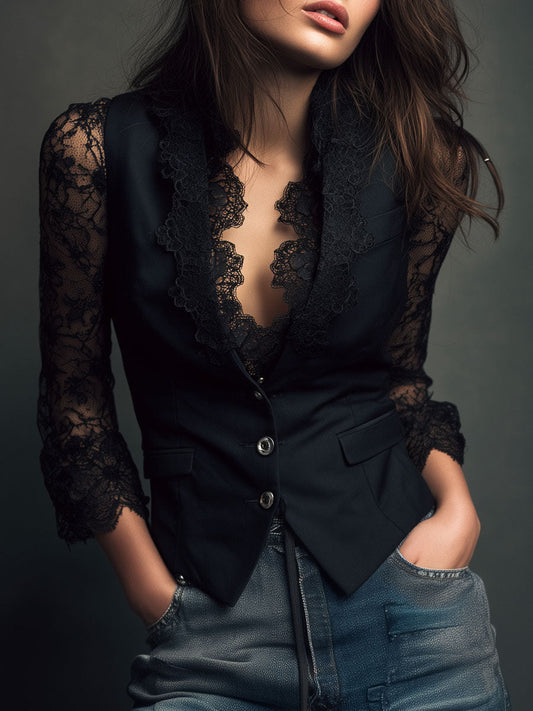 Blazer negro con mangas semitransparentes Consuelo