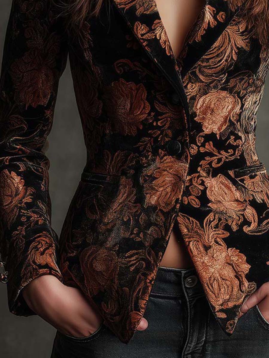 Blazer de sastre floral en negro y bronce Bertille