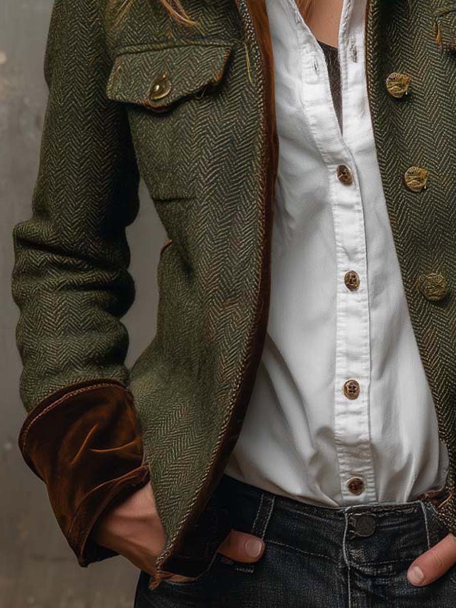 Blazer vintage de espiga con ribetes en contraste Honorine