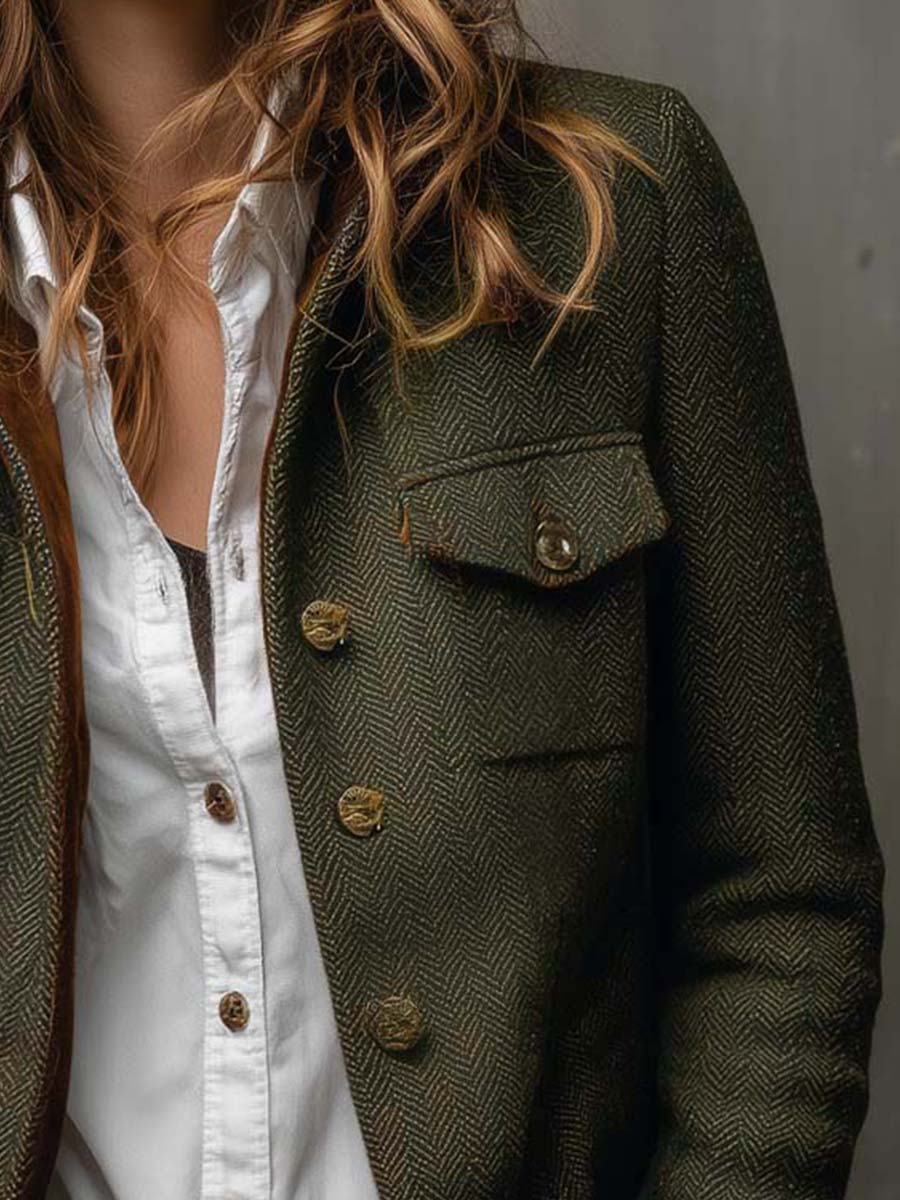 Blazer vintage de espiga con ribetes en contraste Honorine