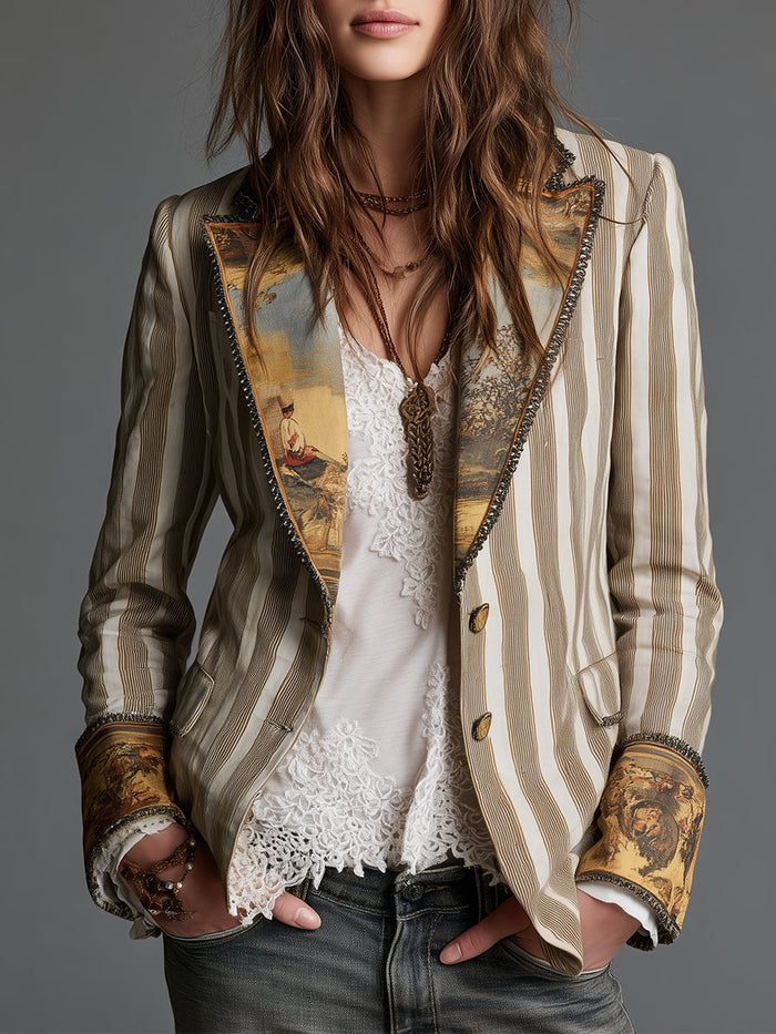 Blazer bohemio de rayas con cuello estampado Suzanne