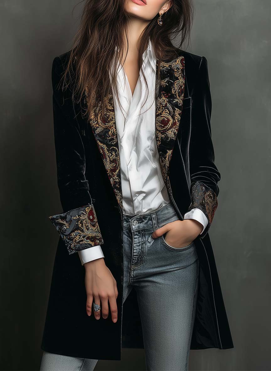 Blazer entallado con estampado barroco negro Léontine