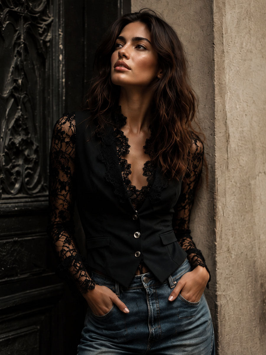 Blazer negro con mangas semitransparentes Consuelo