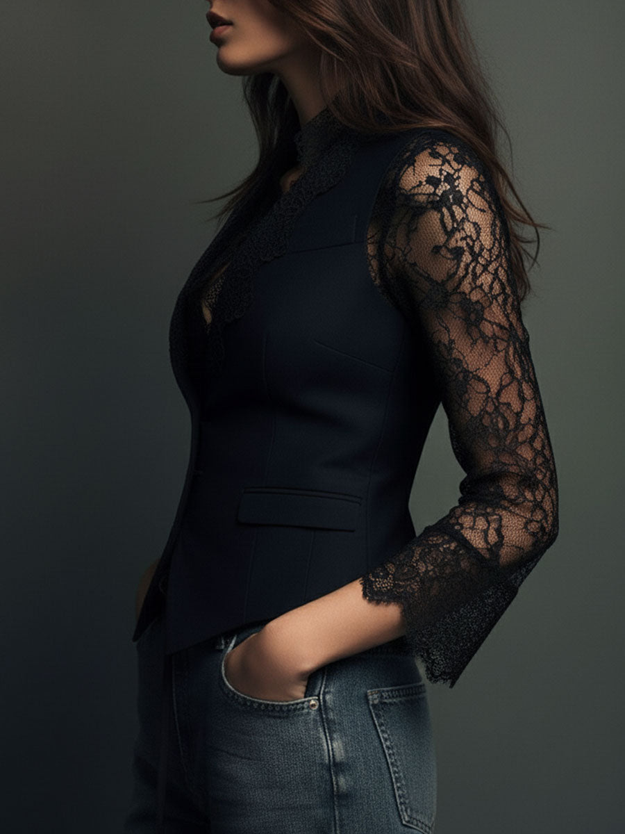 Blazer negro con mangas semitransparentes Consuelo