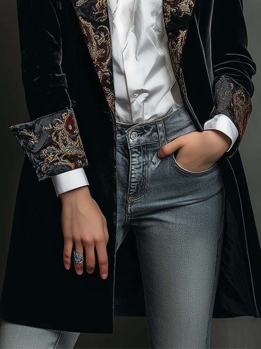 Blazer entallado con estampado barroco negro Léontine