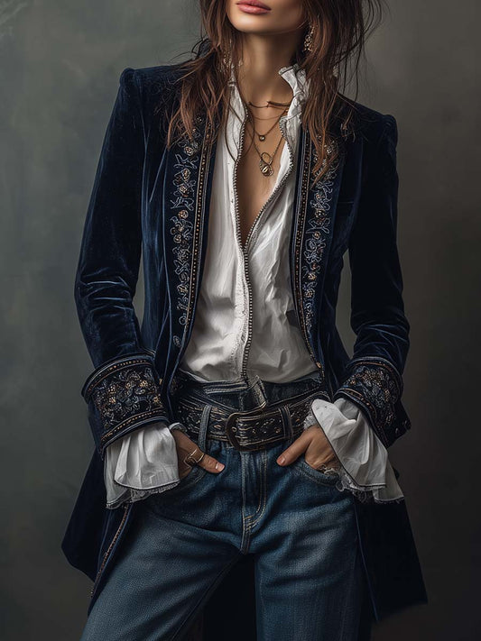 Chaqueta larga bordada vintage Athénaïs