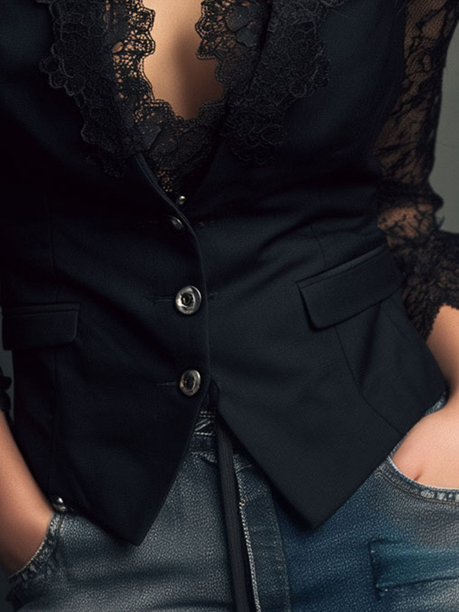 Blazer negro con mangas semitransparentes Consuelo