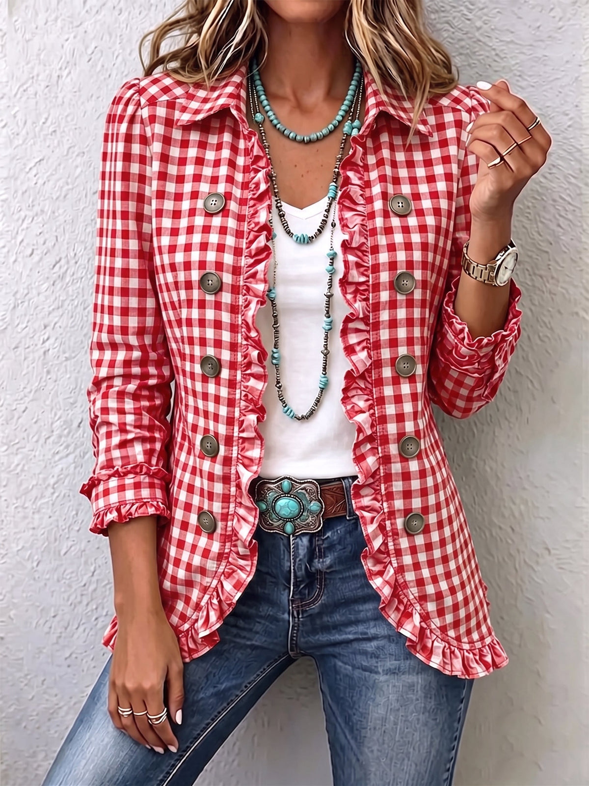 Chaqueta de cuadros vichy con volantes Encarna