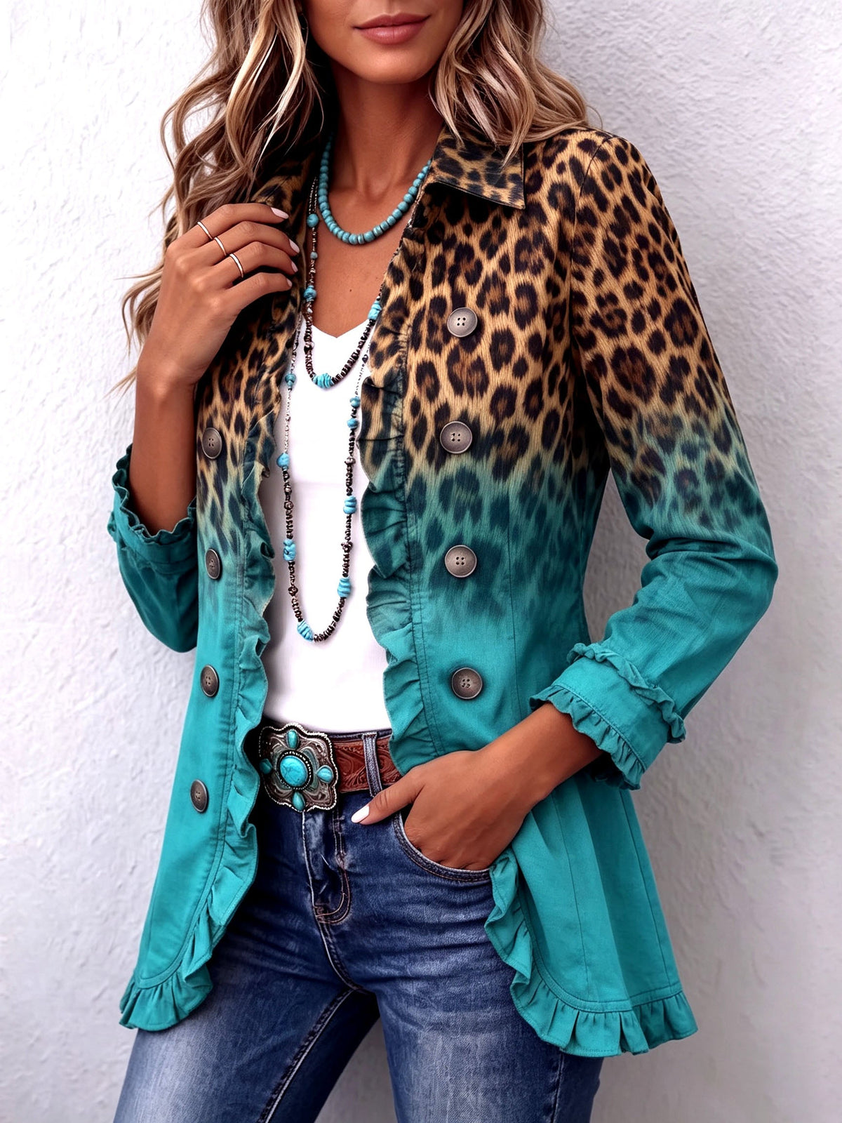Blazer leopardo degradado con volantes Herminia
