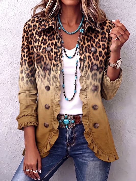 Chaqueta blazer leopardo ocre con volantes Trinidad