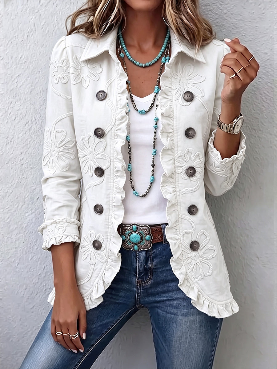 Chaqueta bordada marfil con volantes Emilia