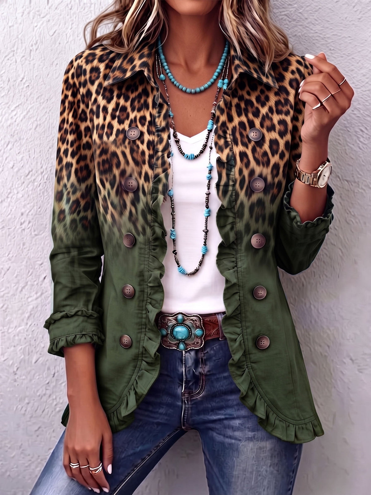 Blazer leopardo degradado con volantes Herminia