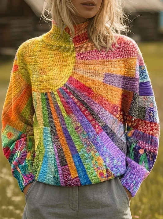 Flora | Jersey de Cuello Alto con Estampado de Rayos de Sol